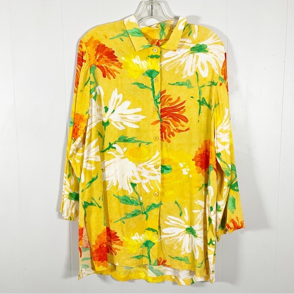 Rare Jams World Yellow Floral Long Sleeved Shirt Top Women’s Size Large L - Picture 1 of 6